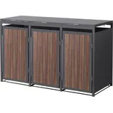 ML-Design Mülltonnenbox 3er, Mülltonnenverkleidung für 1 Tonne 240L 196x80x120 cmAnthrazit-Holzoptik aus Stahl, Müllbox mit Klappdeckel und Tür - Dunkelbraun