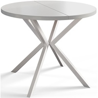 Runder Esszimmertisch LOFT LITE, ausziehbarer Tisch Durchmesser: 120 cm/200 cm, Wohnzimmertisch Farbe: Weiß, mit Metallbeinen in Farbe Weiß
