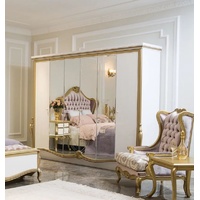 Casa Padrino Luxus Barock Schlafzimmerschrank Weiß / Gold 270 x 70 x H. 224 cm - Edler Massivholz Kleiderschrank - Schlafzimmer Möbel im Barockstil - Luxus Qualität