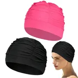 KAHZOR 2er Set Badekappen Schwarz & Rosa – Optimaler Schutz für langes Haar & Chlor, Wasserdichte Bademütze für Erwachsene, Unisex, mit sicherem, komfortablem Halt für Schwimmen, Pool & Aquagym