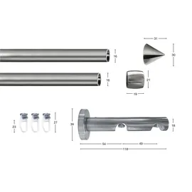 GARESA Gardinenstange GARESA "DIAMANT", silber (edelstahlfarben), L:160cm Ø:16mm, Gardinenstangen, Innenlauf-Vorhanggarnitur, verlängerbar, Spitze, edelstahl