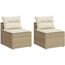 vidaXL Gartensofas ohne Armlehnen mit Kissen 2 Stk. Beige Poly Rattan