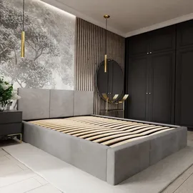 Muralo Polsterbett Stoffbett Bett mit Bettkaste Container Doppelbett für Schlafzimmer - 120 cm x 200 cm - grau