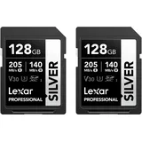 Lexar Silver SD Karte 128GB 2-Pack, UHS-I SDXC Card 205 MB/s Read Speed, 140 MB/s Write Speed, V30, U3, C10, 4K UHD Video, SD Card Memory Card with Lexar Lifetime Data Recovery