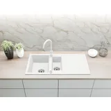 faizee home Granitspüle 2 Becken rechts Einbauspüle weiß Handbetätigung 1000 x 500 mm