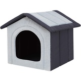 PillowPrim Hundehütte Hundehöhle Hundebett Hundehaus Katzenhöhle mittle L - 52x46 cm hellgrau mit Navy blau