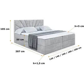 altdecor BOXBETT mit Matratze H3 und Lattenrost, - MILTIO - 160x200 cm Hellgrau