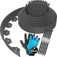 Kesser - Flexible Rasenkante aus Kunststoff mit Erdankern + Handschuhen Beeteinfassung Beetumrandung Beetbegrenzung Mähkante
