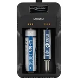 Ansmann Lithium 2 Ladegerät für 1-2 Li-Ion Akku 3,6V, 3,7V mit LED-Ladestatusanzeigen, schwarz