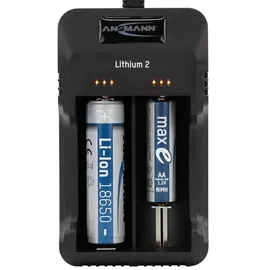 Ansmann Lithium 2 Ladegerät für 1-2 Li-Ion Akku 3,6V, 3,7V mit LED-Ladestatusanzeigen, schwarz