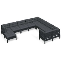 vidaXL 10-tlg. Garten-Lounge-Set mit Kissen Schwarz Kiefernholz