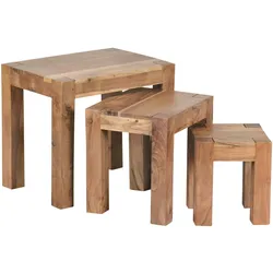 KADIMA DESIGN 3er Set MUMBAI Satztisch Massiv-Holz Akazie Wohnzimmer-Tisch Landhaus-Stil Beistelltisch dunkel-braun