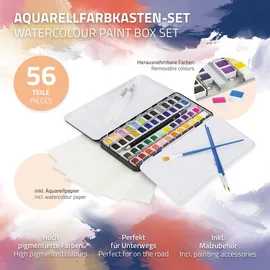 ECD Germany Aquarellfarben Set 48 Farben in tragbarer Box, Vollaquarell Palette