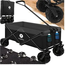 Miweba Bollerwagen MB-30, breite Reifen, faltbarer Bollerwagen mit Außentaschen, bis 120kg belastbar (Schwarz/Dunkelgrau)