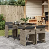 IKAYAA Rattan Gartenmöbel Set mit 4 Gartenstuhl Garten Sitzgruppe 4 Personen Polyrattan Sitzgruppe Essgruppe Outdoor Sitzgarnitur Gartengarnitur Rattanmöbel -Grau-5-tlg
