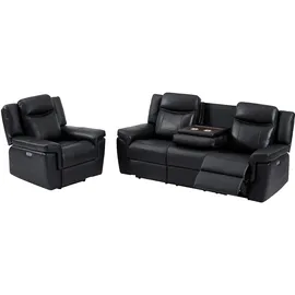 vente-unique Couchgarnitur Leder mit elektrischer Relaxfunktion 3+1 - Schwarz - KENNETH