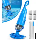 LanBlu Poolsauger Akku, Doppelbürstenköpfe Pool Staubsauger Akku mit Teleskopstange bis zu 250cm, 4200L/H Poolsauger Bodensauger mit 4 Filter,Rückflussverhinderungsdesign Pool Bodenreiniger Dunkelblau