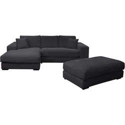 Polstergarnitur WERK2 "Eden L-Form + Hocker. Mega Couch Breite 286cm, Cord", schwarz (schwarz, schwarz), B:286cm H:84cm T:184cm, 100% Polyester, Sitzmöbel-Sets, Ecksofa Big-Sofa, Design Ecksofa + Hocker in Cord mit besonders weichem Sitzkomfort