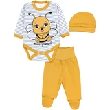TupTam Baby Set mit Langarmbody Hose & Mütze – 3-teilig, Farbe: Biene Gelb/Streifen grau), Kinder Größe: 68 - 68