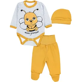TupTam Baby Set mit Langarmbody Hose & Mütze – 3-teilig, Farbe: Biene Gelb/Streifen grau), Kinder Größe: 68 - 68