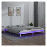 vidaXL Massivholzbett mit LED-Beleuchtung Weiß 160x200 cm
