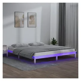 vidaXL Massivholzbett mit LED-Beleuchtung Weiß 160x200 cm