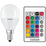 Osram LED Lampe mit E14 Sockel, RGB-Farben per Fernbedienung änderbar, Warmweiß , 5.5W, Tropfenform, Ersatz für 40W-Glühbirne, matt, LED Retrofit RGBW lamps with remote control, Einzelpack