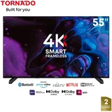 Tornado LINUX Smart TV 55 Zoll 4K Ultra HD, Rahmenlos, mit integriertem Receiver