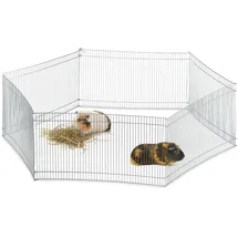 Relaxdays Freilaufgehege Kleintiere, 6 Elemente, engmaschig, Freilauf f. Meerschweinchen & Co., verzinkt, H 27cm, Silber