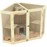 PawHut Hamsterkäfig aus Holz, Kleintierstall mit 4 Ebenen, Fütterungsstation, Wippe, Rampe, Hütten, Nagerkäfig Mäusekäfig Kleintierkäfig für Zwerg-