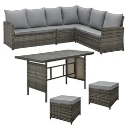 SVITA MONROE Garten-Lounge Set Polyrattan Lounge-Möbel Sitzgruppe Braun