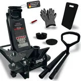 LUKONA® Hydraulischer Wagenheber 3T (83–500 mm) – Doppelhub, Fußpedal, D-Griff, Ablagefach, inkl. Gummiauflagen, Reifenstift, Knieschoner & Handschuhe – Rangierwagenheber für PKW & SUV (Anthrazit)