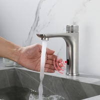 XJTNLB Infrarot Wasserhahn mit Sensor Waschtischarmatur Sensor, Waschbecken Armaturen Induktion Badarmatur Armatur Einhebelmischer für Badezimmer, Gebürstetes