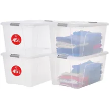 Iris Ohyama Aufbewahrungsboxen mit Deckel, 45L, 4er-Set, Silber, Sicherer Verschluss, Stapelbar, Griffe, Schlafzimmer, Schrank, Büro, Organisation, BPA-freies Plastik, Ordnungsboxen, NTB-45
