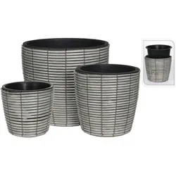 PROGARDEN 3 Blumentöpfe 25-40cm Kunststoff runde Pflanzgefäße Blumenübertöpfe Aussenbereich & Innenbereich Blumentopf Pflanzentopf Garten Deko Grau