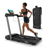 VOWVIT Laufband für Zuhause bis 12KM/H, 3 in 1 Walking Pad mit Dual LED Anzeige, 12 Programmen und Fernbedienung, Laufband klappbar APP Kompatibel - Schwarz