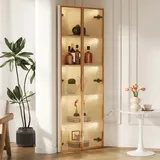Eckvitrine Mit Einlegeböden, Led Und Soft-close-scharnieren, Für Wohnzimmer Oder Büro, Mdf Und Glas, 62 X 35 X 160 Cm