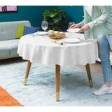 Simurq Tischdecke Wasserabweisend, Leinenoptik Tischdecke Abwaschbar - Lotuseffekt (Pflegeleicht & fleckenabweisend Tischdecken, Tischdecke Rund - Tischtuch Table Cloth) weiß Rund | 140 cm x 140 cm