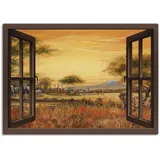 ARTland Wandbild »Fensterblick Afrikanische Steppe Löwen«, Fensterblick, (1 St.), als Leinwandbild, Wandaufkleber in verschied. Größen