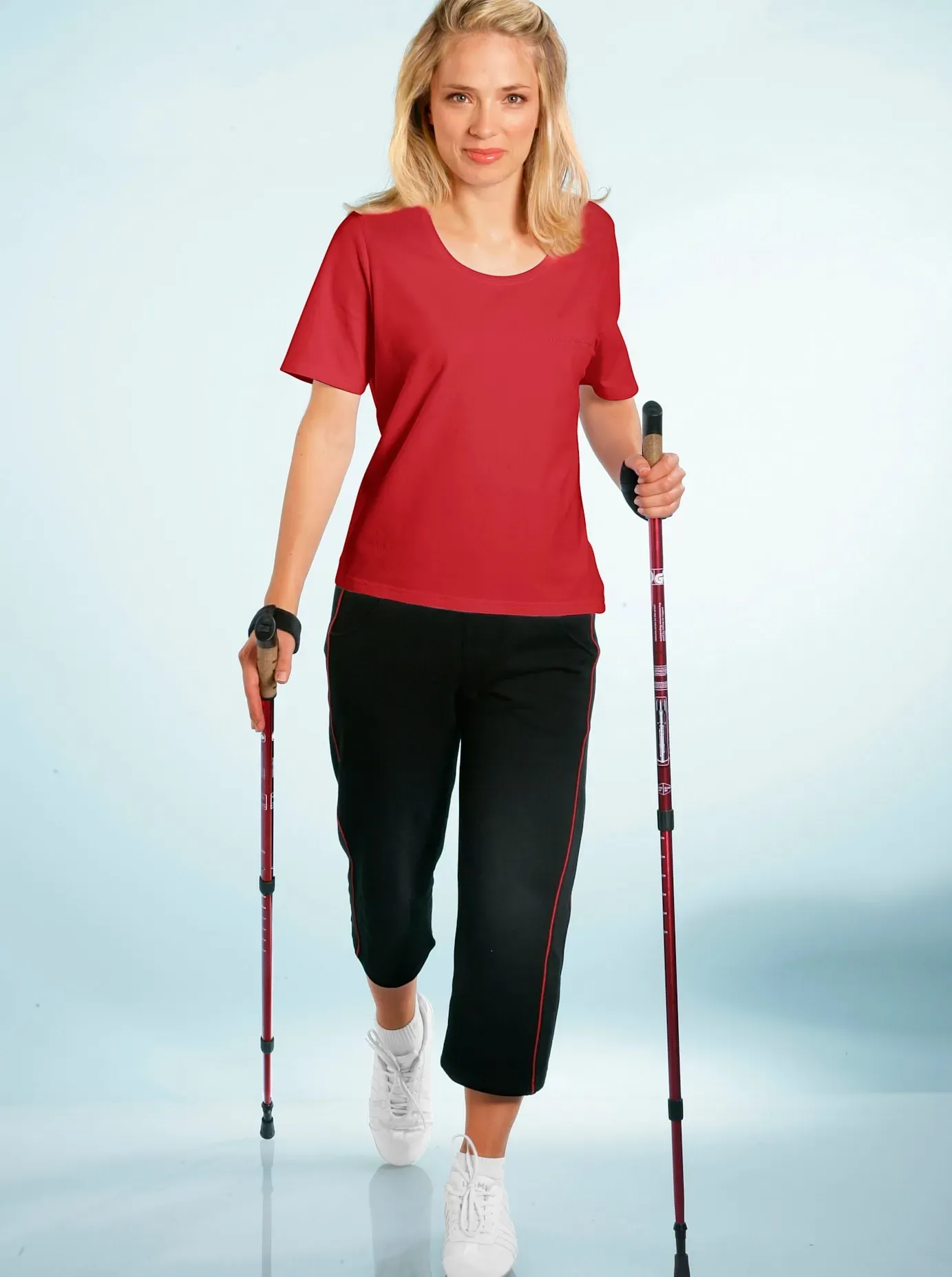 Sporthose CATAMARAN, Damen, Gr. 36/38, Normalgrößen, schwarz (schwarz, rot), 92% Baumwolle, 8% Elasthan, gemustert, gestreift, unifarben, 3/4-Länge, Hosen Sporthose