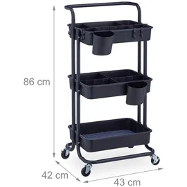 Relaxdays Rollwagen, 3 Etagen, 2 Bremsen, Allzweckwagen für Küche und Büro, Rollregal HBT: 86x43x42 cm, Metall, schwarz