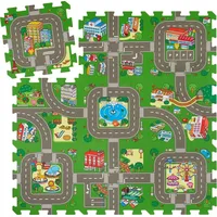 Tectake tectake® Puzzlematte Mycity 9-teilig, mit Stadt- und Straßenmotiv 90,5 x 90,5 cm Bunt