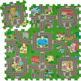 Tectake tectake® Puzzlematte Mycity 9-teilig, mit Stadt- und Straßenmotiv 90,5 x 90,5 cm Bunt