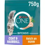 ONE BIFENSIS Coat & Hairball Katzenfutter trocken, reich an Huhn, 6er Pack (6 x 750g)