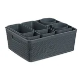 Relaxdays Schubladen Organizer 10-tlg. Set, Kunststoff Trennbox, grau