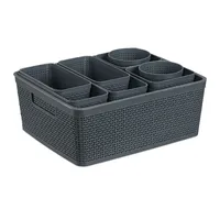 Relaxdays Schubladen Organizer 10-tlg. Set, Kunststoff Trennbox, grau
