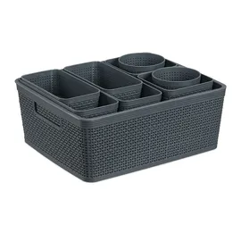 Relaxdays Schubladen Organizer 10-tlg. Set, Kunststoff Trennbox, grau