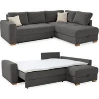 luma-home Ecksofa-Dauerschläfer Boxspring Federkerncouch Topper Stauraum Cord Dunkelgrau / 15211 - Grau