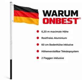 onbest Fahnenmast | mit Bodenhülse und Karabiner | 6,2 m | inklusive Deutschlandfahne | Partyfahne