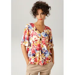 Schlupfbluse, mit farbintensiven Blüten bedruckt, Gr. 36, sand-rosa-bordeaux-rot-ocker-jeansblau-marine, , 71958935-36